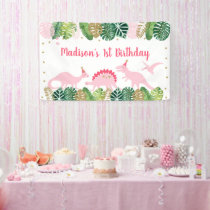 Pink & Gold Dinosaur Safari Birthday Banner