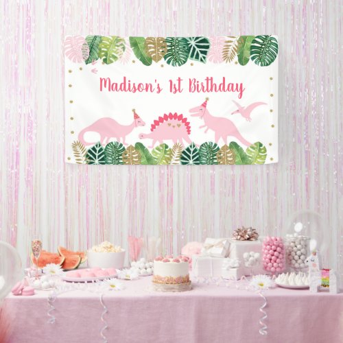 Pink  Gold Dinosaur Safari Birthday Banner