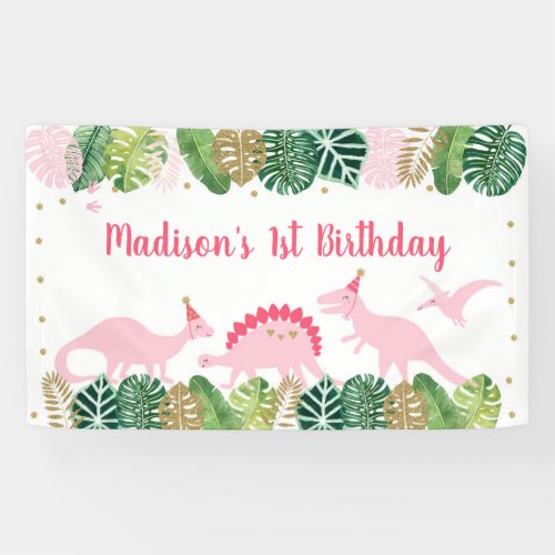 Pink  Gold Dinosaur Safari Birthday Banner