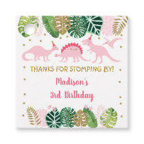 Pink & Gold Dinosaur Safari Birthday Favor Tags