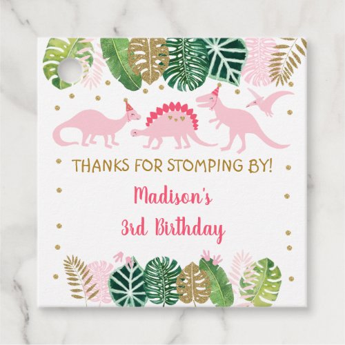 Pink  Gold Dinosaur Safari Birthday Favor Tags