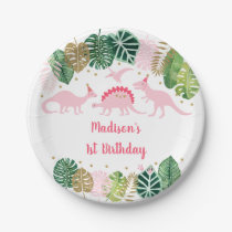 Pink & Gold Dinosaur Safari Birthday Paper Plates