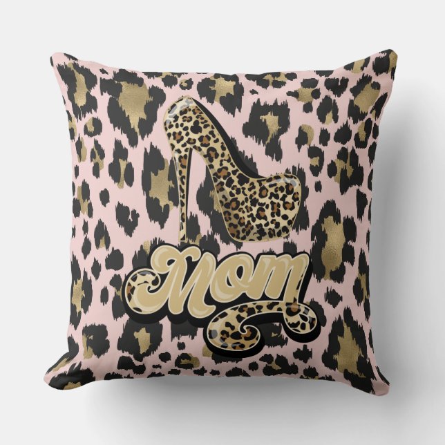 Pink Gold Diva Mom Animal Print Reversible Pillow (Front)