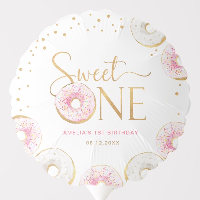 Pink Gold Donuts Sweet One 1st Birthday Balloon (Front)