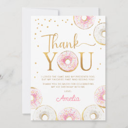 Pink Gold Donuts Sweet One 1st Birthday Thank You Card