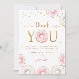 Pink Gold Donuts Two Sweet Birthday Thank You Card