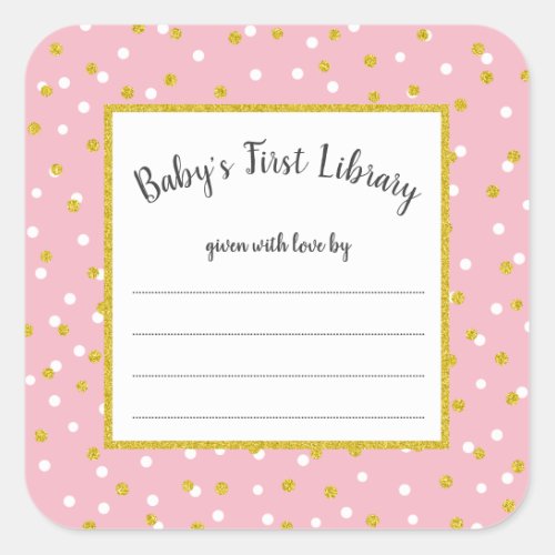 Pink gold dot baby shower bookplate for girl