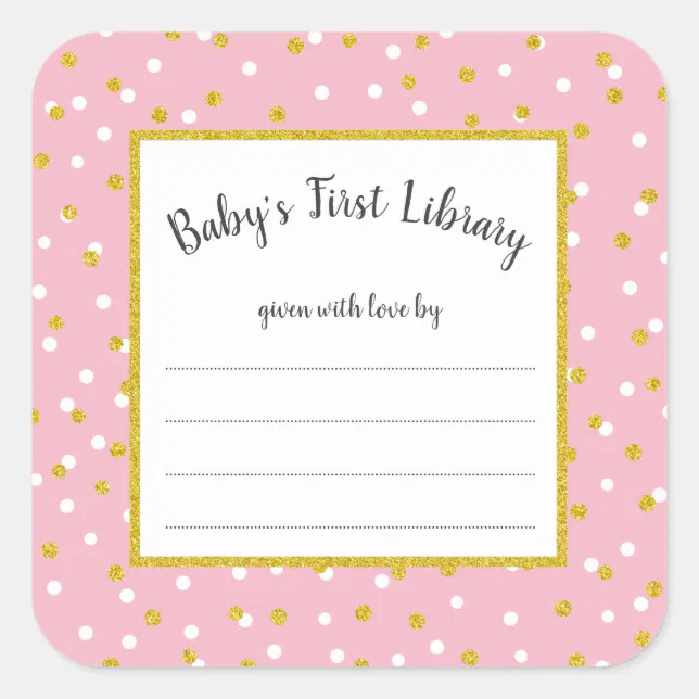 Pink gold dot baby shower bookplate for girl Zazzle