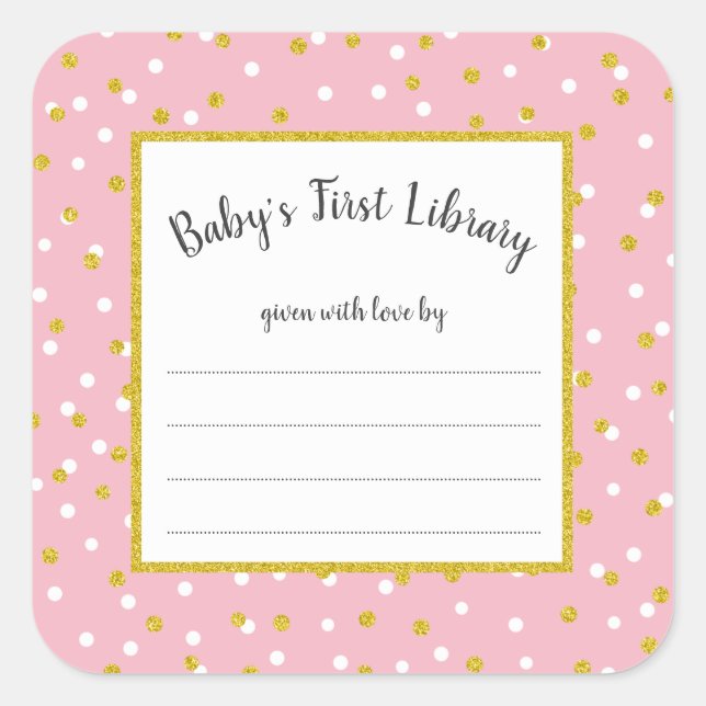 Pink gold dot baby shower bookplate for girl (Front)