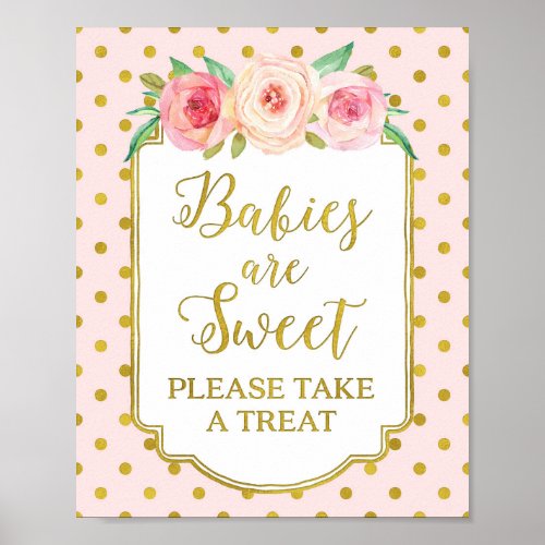 Pink Gold Dots Babies are Sweet Favors Sign