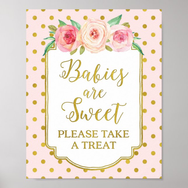 Pink Gold Dots Babies are Sweet Favors Sign (Front)