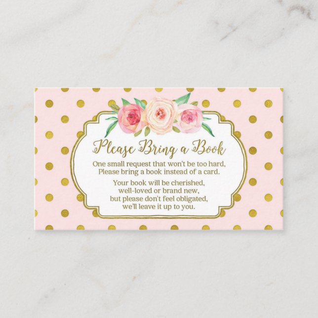 Pink Gold Dots Baby Shower Book Request Card (Front)