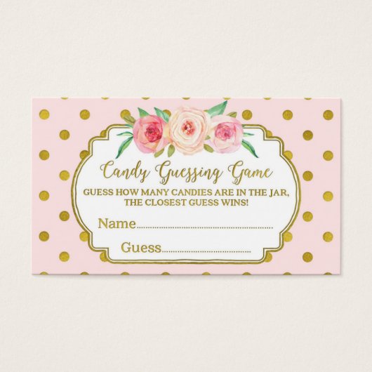 Pink Gold Dots Baby Shower Candy Guessing Game (Front)