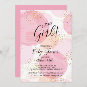 Pink & Gold Dots Baby Shower Invitation