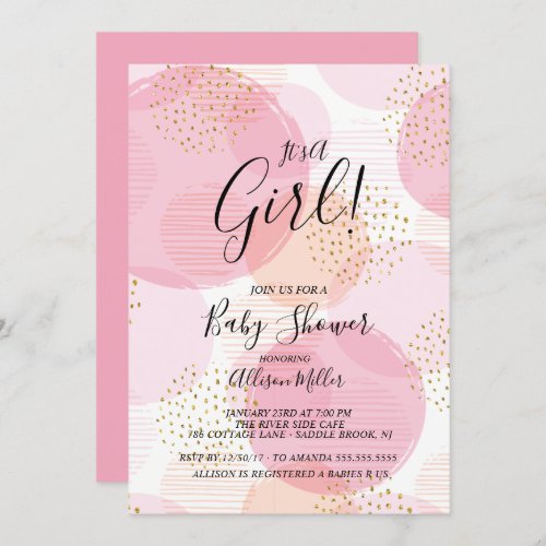 Pink  Gold Dots Baby Shower Invitation