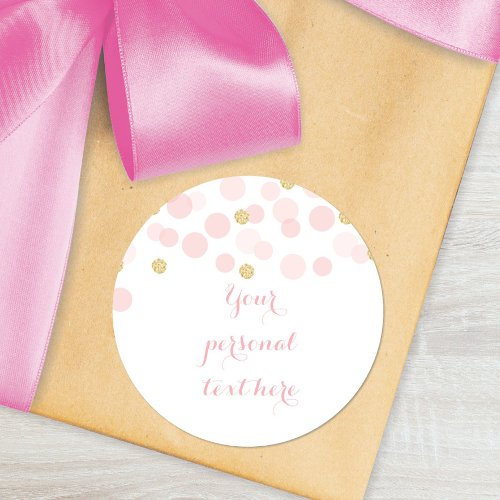 Pink Gold Dots Baby Shower Round Sticker