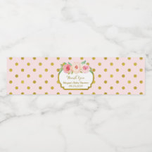 Pink Gold Dots Baby Shower Water Bottle Label
