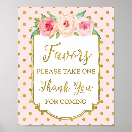 Pink Gold Dots Blush Floral Favors Sign