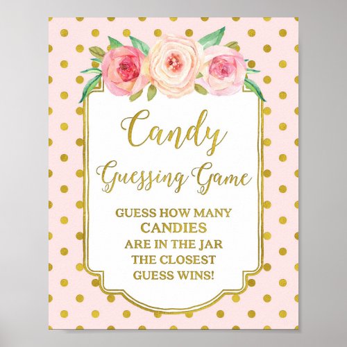 Pink Gold Dots Candy Guessing Game Sign