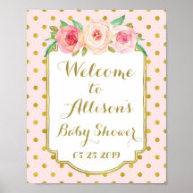 Pink Gold Dots Custom Welcome Sign