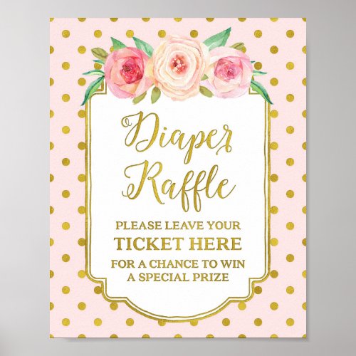 Pink Gold Dots Diaper Raffle Sign