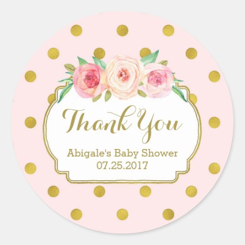 Pink Gold Dots Floral Baby Shower Favor Tags