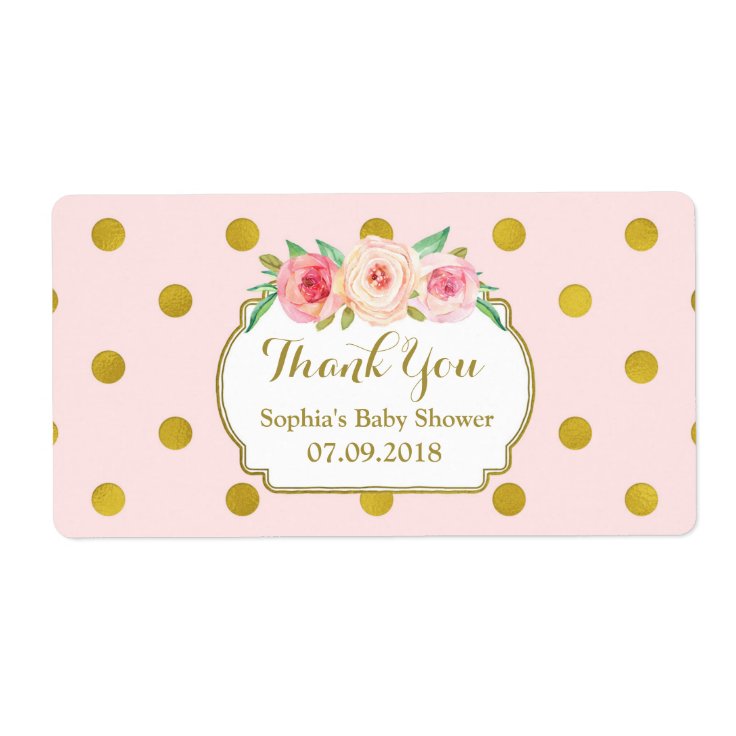 Pink Gold Dots Floral Baby Shower Labels Zazzle
