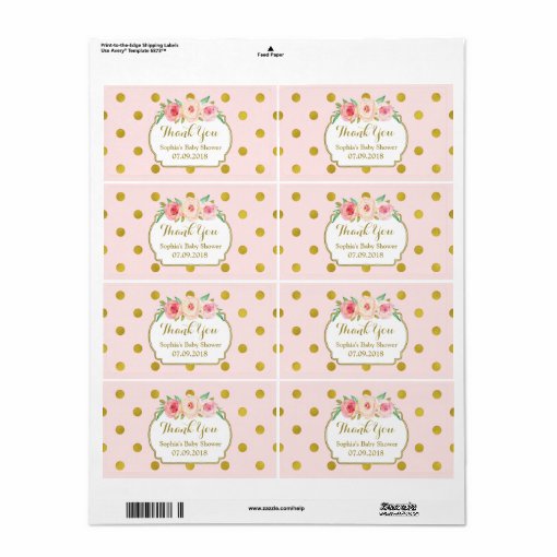 Pink Gold Dots Floral Baby Shower Labels Zazzle