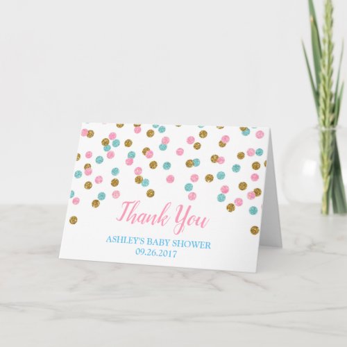 Pink Gold Dots Gender Reveal Baby Shower Thank You