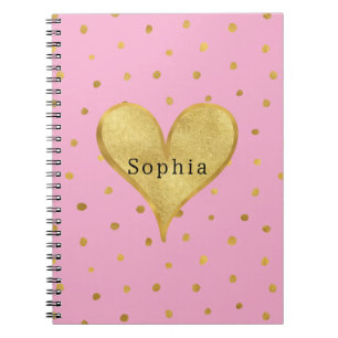 Pink Gold Dots Heart Notebook