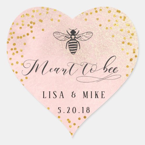 Pink Gold Dots Meant to Bee Honey Wedding Favor Heart Sticker