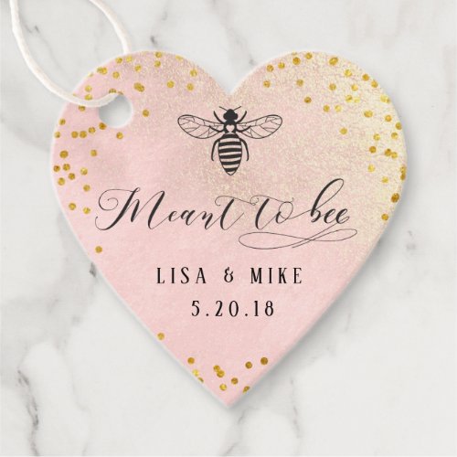 Pink Gold Dots Meant to Bee Honey Wedding Heart Favor Tags