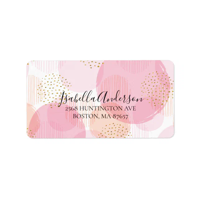 Pink & Gold Dots Return Address Label | Zazzle