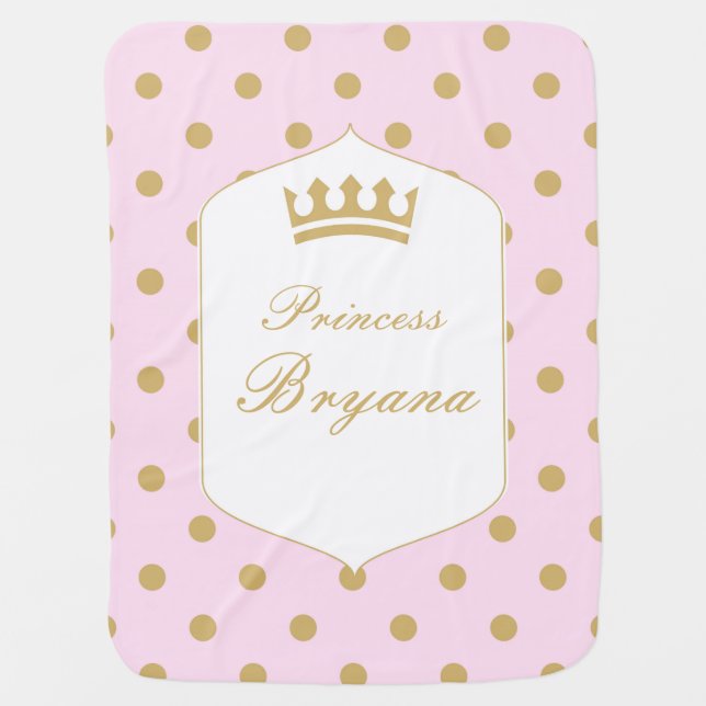 Pink & Gold Dots Royal Crown Princess Blanket (Front)