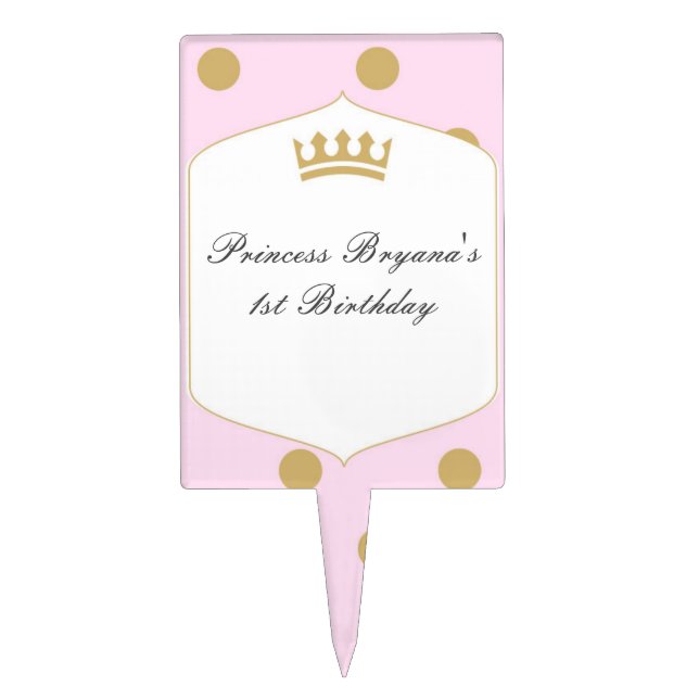 Pink & Gold Dots Royal Crown Princess Cake Topper (Front)