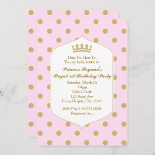 Pink & Gold Dots Royal Crown Princess Invitations