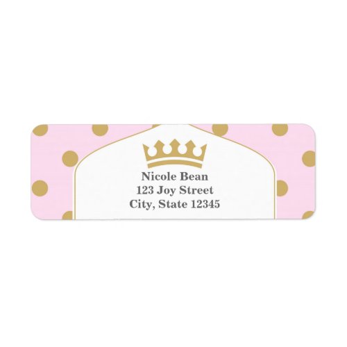 Pink  Gold Dots Royal Crown Princess Labels