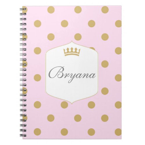 Pink  Gold Dots Royal Crown Princess Notebook