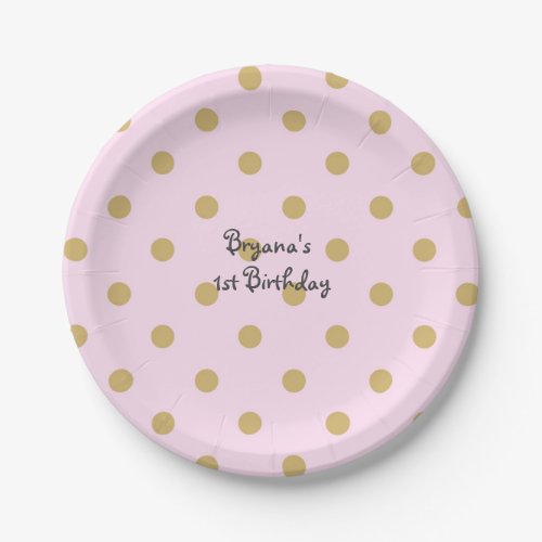 Pink  Gold Dots Royal Crown Princess Party Plates