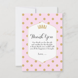 Pink & Gold Dots Royal Crown Princess Thank You