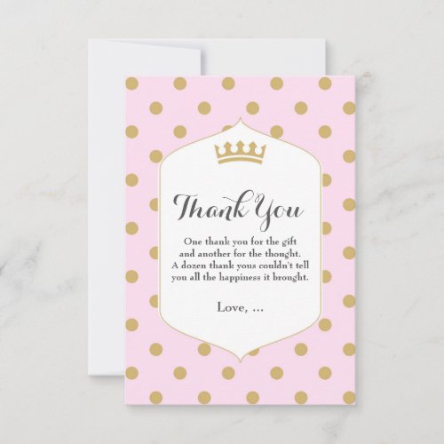 Pink  Gold Dots Royal Crown Princess Thank You