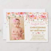 Pink Gold Dreamcatcher Christening 1st Birthday Invitation (Front)