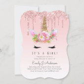 Pink Gold Drip Glitter Unicorn Baby Girl Shower Invitation (Front)
