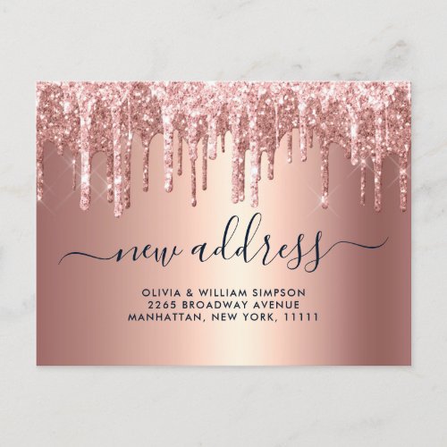 Pink Gold Dripping New Address Moving Announcement Postcard