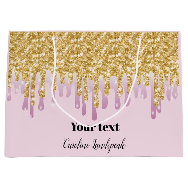 Pink & Gold Dripping Pattern Retirement  Large Gift Bag (Front)