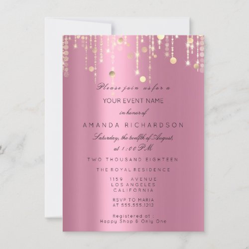 Pink Gold Drips Confetti Bridal Birthday Invitation