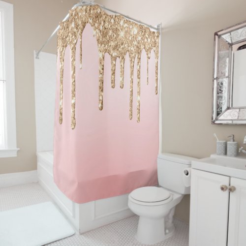  Pink  Gold Drips Dripping GLITTER AP7 Shower Curtain