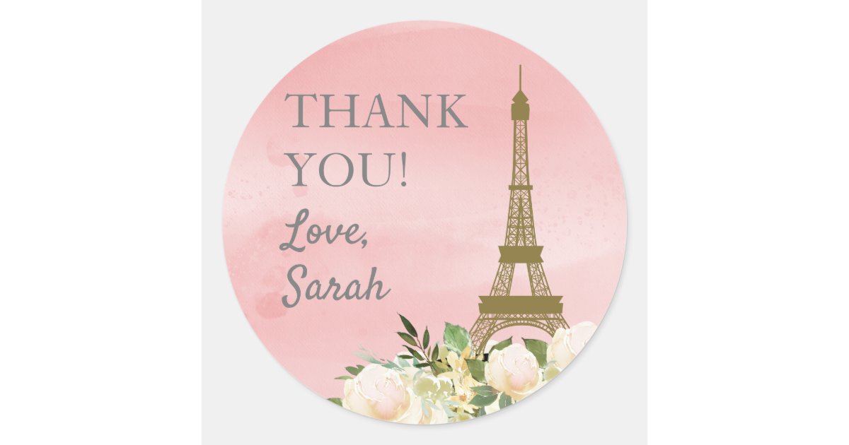 Pink Gold Eiffel Tower Birthday Thank You Classic Round Sticker Zazzle Com