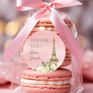 Pink Gold Eiffel Tower Birthday Thank You Classic Round Sticker
