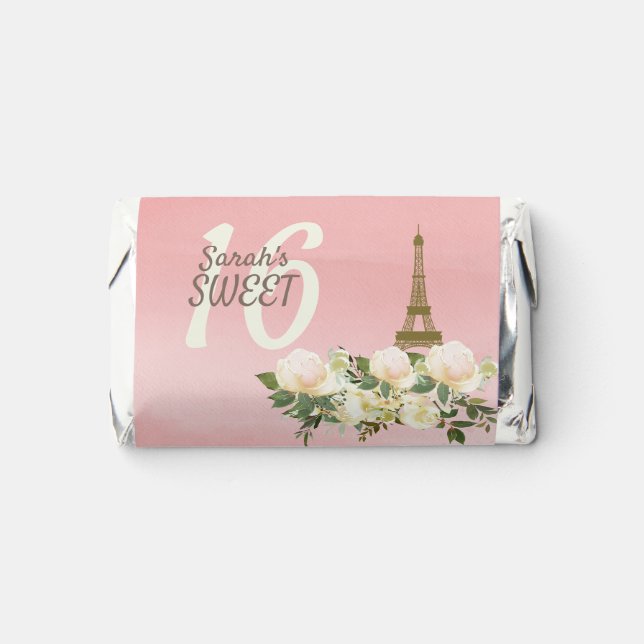 Pink Gold Eiffel Tower Sweet 16 Birthday  Hershey's Miniatures (Front)